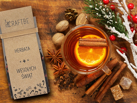 HERBATA WESOŁYCH ŚWIĄT CZARNA ŚWIĄTECZNA GRZANIEC ZIMOWA MAGIA NA PREZENT