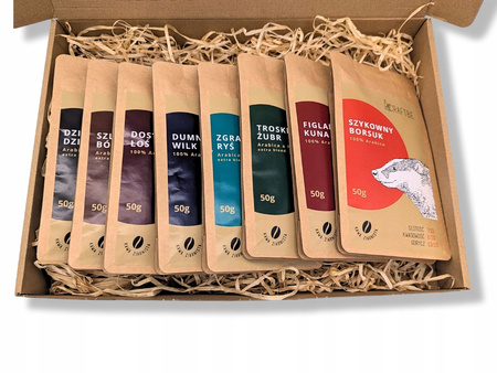 ZESTAW DEGUSTACYJNY KAWA ZIARNIST BOX PREZENTOWY ZESTAW 8 KAW Z PALARNI
